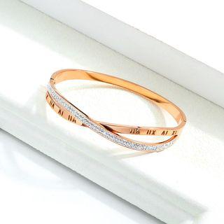 Stainless Steel Rhinestone Roman Numeral Layered Bangle 950 - One Size