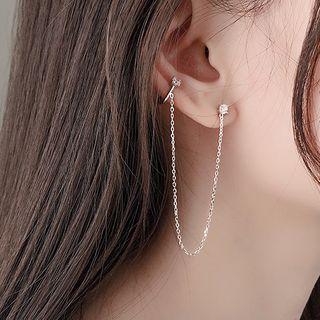 925 Sterling Silver Rhinestone Chained Earring 1 Pair - 925 Silver - As Shown In Figure - One Size