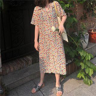 Print Short-sleeve Midi Shirtdress As Shown In Figure - One Size