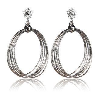 Stainless Steel Rhinestone Layered Hoop Dangle Earring