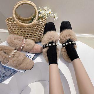 Faux Pearl Fluffy Block Heel Pumps