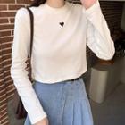 Long-sleeve Heart Embroidered Cropped T-shirt