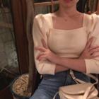 3/4-sleeve Square-neck T-shirt