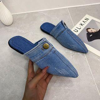 Pointy-toe Denim Flat Mules