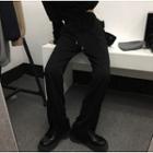 Drawstring Slit-front Straight Leg Pants