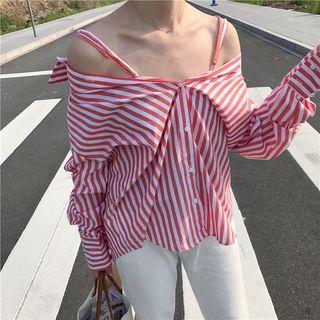 Striped Cold Shoulder Long-sleeve Shirt