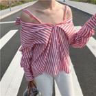 Striped Cold Shoulder Long-sleeve Shirt