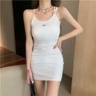 Spaghetti Strap Lettering Sheath Dress White - One Size