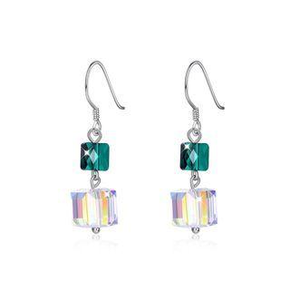 925 Sterling Silver Fashion Individual Square Earrings With Austrian Element Crystal Silver - One Size