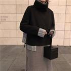 Mock Two-piece Stand Collar Pullover / Long-sleeve Turtleneck Midi Dress