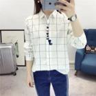 Cat Embroidered Check Long-sleeve Shirt