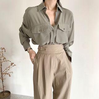 Pocket Detail Shirt / High-waist Straight-fit Pants