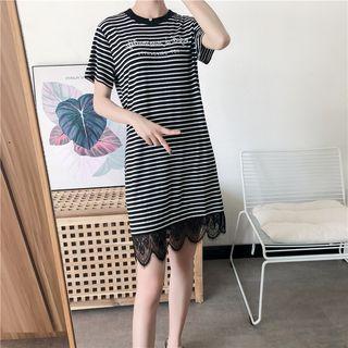 Lettering Striped Short-sleeve T-shirt Dress