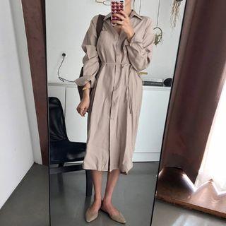 Pocket-detail Midi Shirtdress With Sash