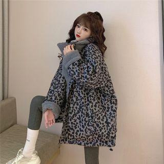 Reversible Leopard Print Fleece Zip-up Coat