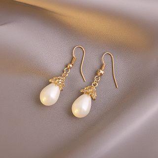 Faux Pearl Alloy Drop Earring A239 - 1 Pair - Gold - One Size