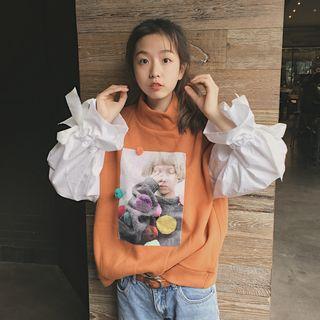 Pompom Printed Color Panel Pullover
