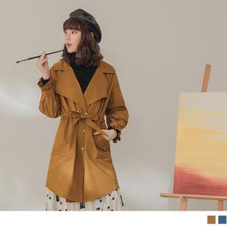 Tie-waist Notch Lapel Trench Jacket