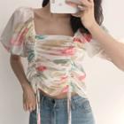 Floral Short-sleeve Chiffon Top As Shown In Figure - One Size