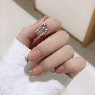 Embellished Faux Nail Tips 20 - Glue - Rhinestone & Pink - One Size