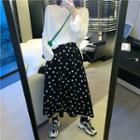 Long-sleeve Plain Tee / High-waist Polka Dot Skirt