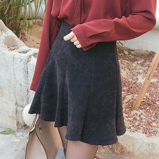 Paneled Velvet A-line Mini Flare Skirt