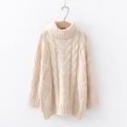 Turtleneck Cable Knit Sweater Almond - One Size