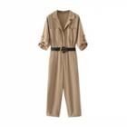 Short-sleeve Open Collar Jumpsuit