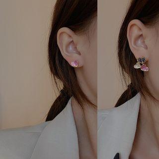 Heart Rhinestone Asymmetrical Alloy Earring E2532 - Gold - One Size