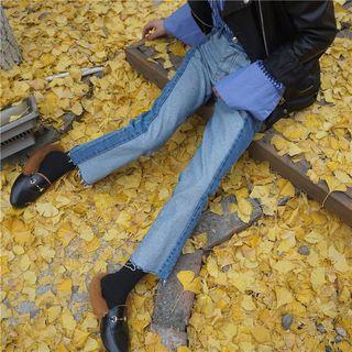 Color Panel Fray Hem Straight Cut Jeans