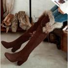 Furry Trim Chunky-heel Over-the-knee Boots