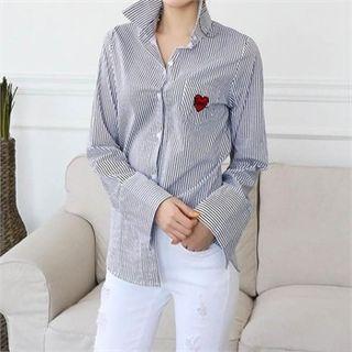 Heart-applique Striped Shirt