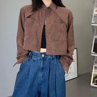 Cropped Corduroy Shirt Khaki - One Size