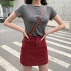 Plain Sort-sleeve T-shirt / Denim Mini A-line Skirt