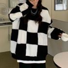 Oversized Plaid Knit Top Black & White - One Size