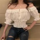 Off-shoulder Cutout Shirt White - One Size