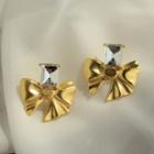 Bow Alloy Faux Crystal Earring 1 Pair - C-150 - Gold - One Size