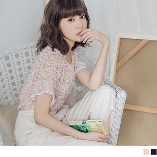 Mock Two Piece Floral Chiffon Top