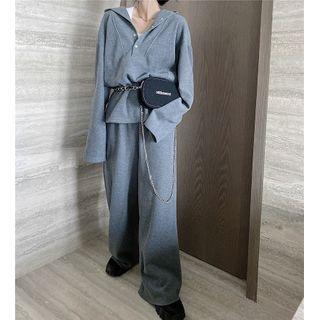 Plain Long-sleeve Loose-fit Pullover / Loose-fit Pants - 2 Colors