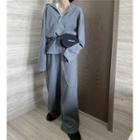Plain Long-sleeve Loose-fit Pullover / Loose-fit Pants - 2 Colors
