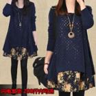 Set: Asymmetric Sweater + Long-sleeve Floral Dress
