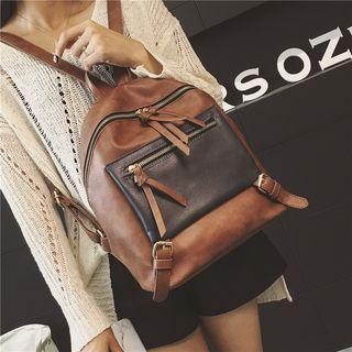 Two Tone Faux Leather Backpack