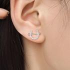 U Shape Rhinestone Earring With Ear Plug - 1 Pair - U Shape Earrings - Silver - One Size
