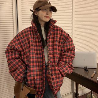 Plaid Padded Jacket Plaid - Black & Red - One Size