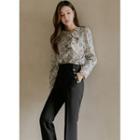 Ruffled Zip-up Leopard Blouse