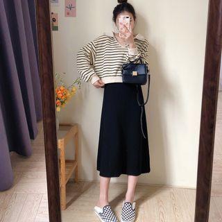 Set: Striped Sweatshirt + Spaghetti Strap Dress