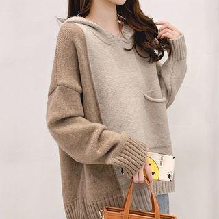 Color-panel Knit Hoodie