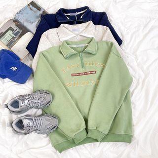 Long-sleeve Letter Printed Half Zip Sweatshirt