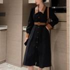 Two-tone Corduroy Midi A-line Shirtdress