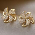 Rotatable Windmill Rhinestone Alloy Earring F-237 - 1 Pair - Gold - One Size